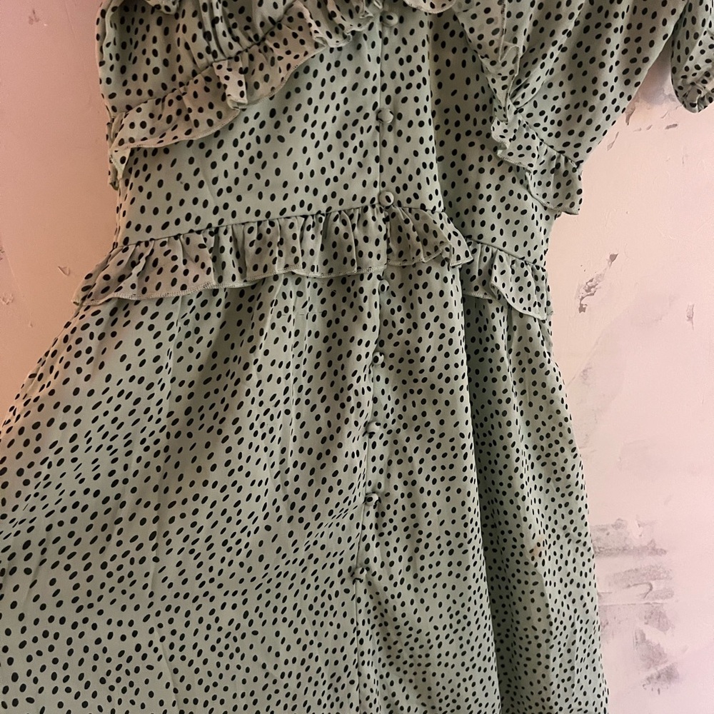 Sage Green Polka Dot Ruffle Midi Dress - Picture 3 of 4